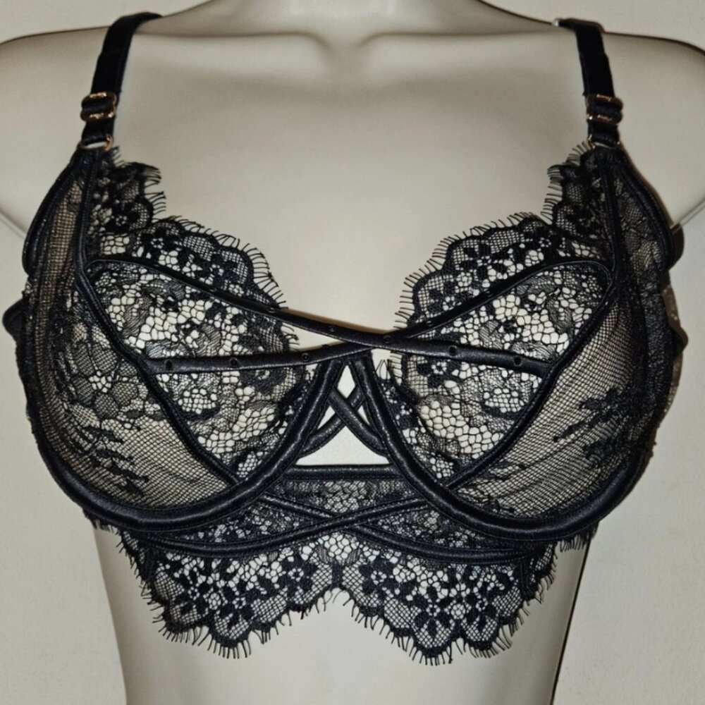 Honey Birdette Enya Bra size 38DD black lace NWT